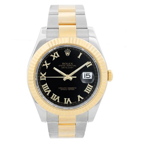 rolex datejust ii black roman dial 18k yellow gold|rolex datejust 41mm roman numeral.